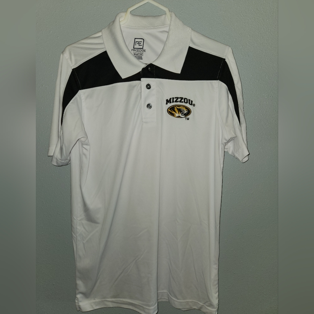ProEdge, Mizzou, Size M (38/40), White Collared Button Down Golf Polo Ty…